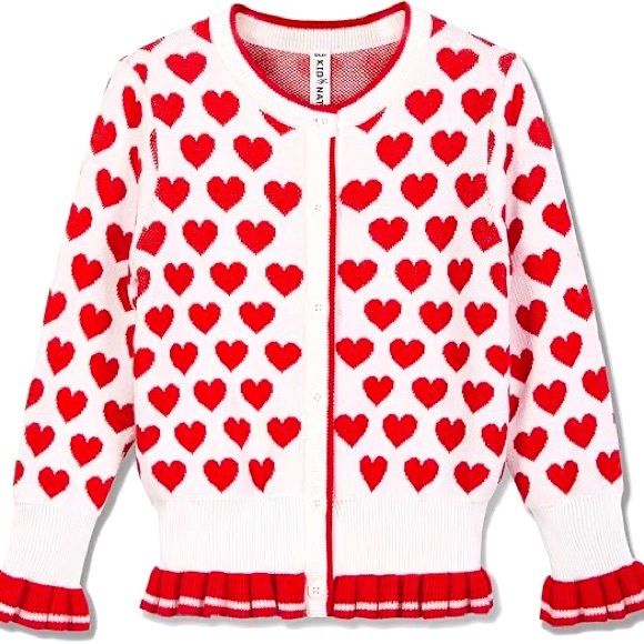 Kid Nation Girls Heart Sweater (Cardigan) With Ruffle - Picture 1 of 6